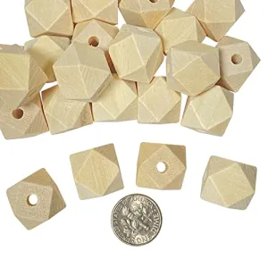 100 Pack 5/8 Inch Geometric Shaped Wooden Beads Faceted Wood Beads for Jewelry Crafts (Hole 3.5MM)