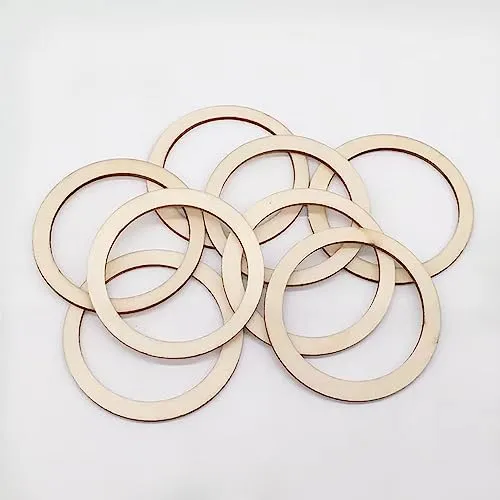 100 Pieces 6cm Wooden Cylinder Blocks Craft Wooden Hoop Rings Unfinished Round Wood Wreath Ring Block Wood Frame Craft Circle Ornaments Blank Wooden