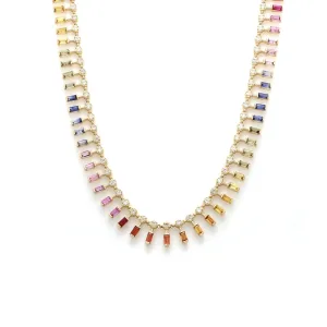 14 & 18K Diamond & Rainbow Sapphire Baguette Necklace