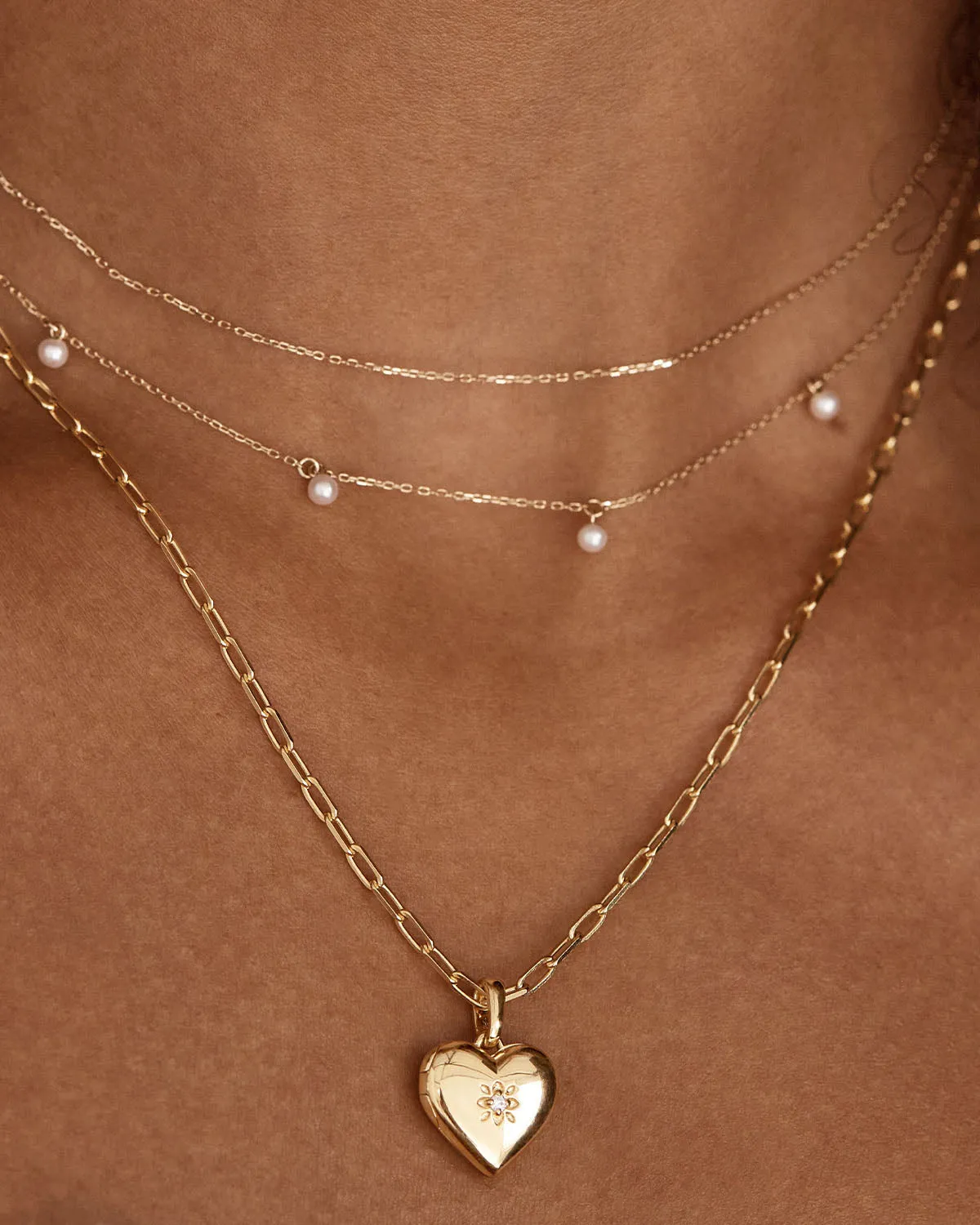 14k Solid Gold Heart Diamond Lotus Locket Pendant