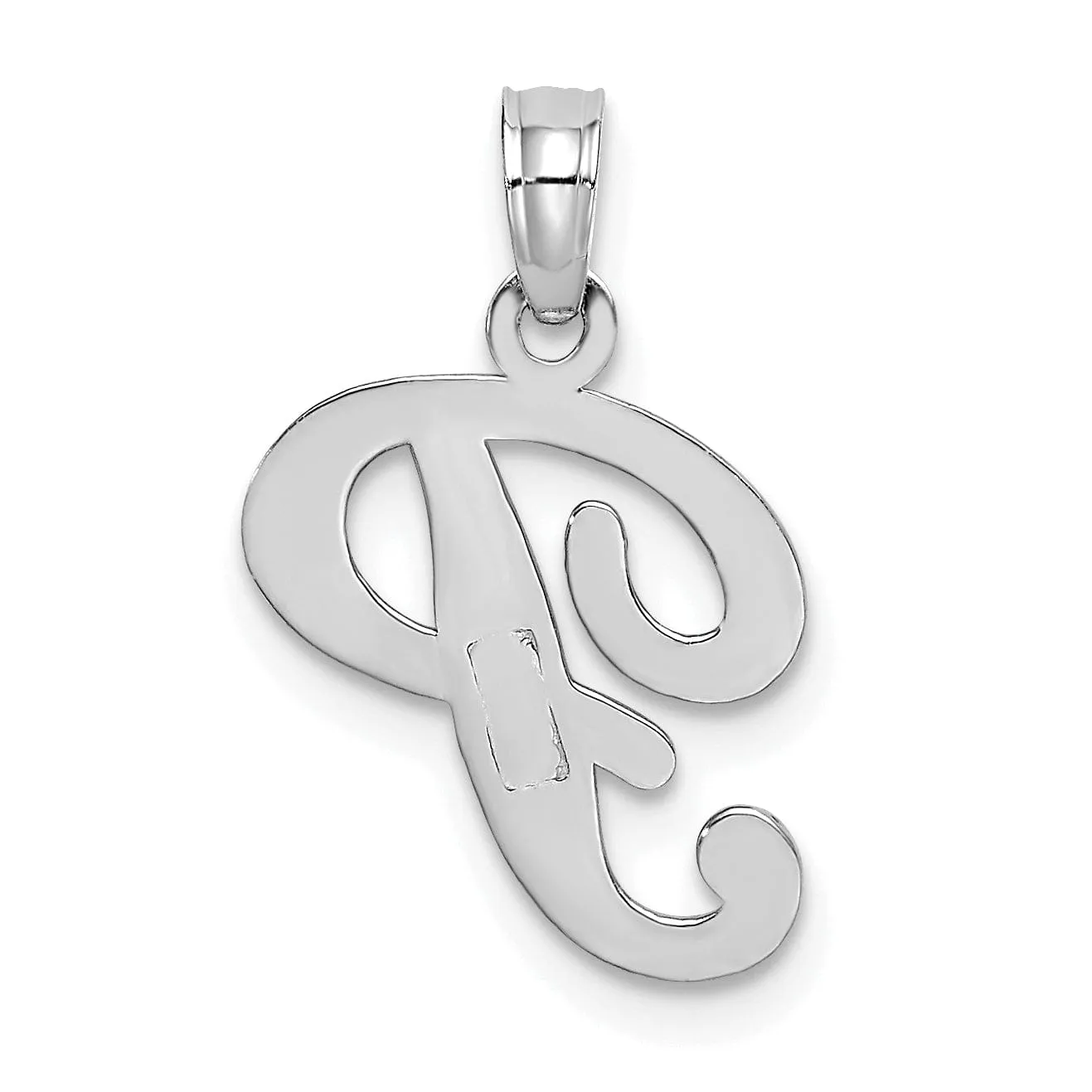 14K White Gold Fancy Script Design Letter P Initial Pendant