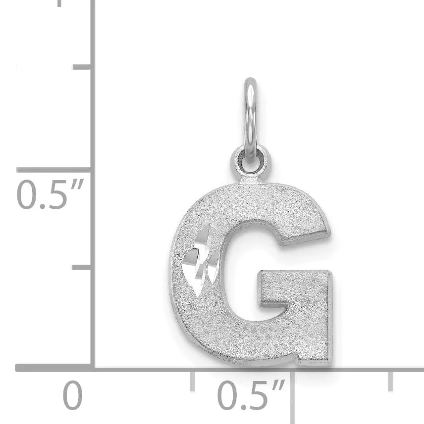 14k White Gold Satin Diamond Cut Finish Letter G Initial Pendant