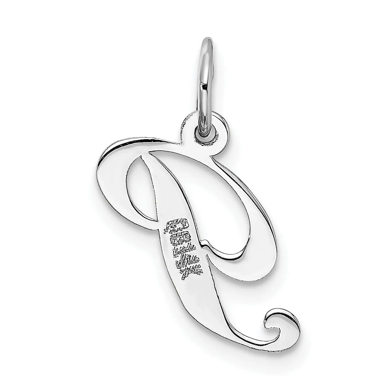 14K White Gold Small Size Fancy Script Letter P Initial Pendant