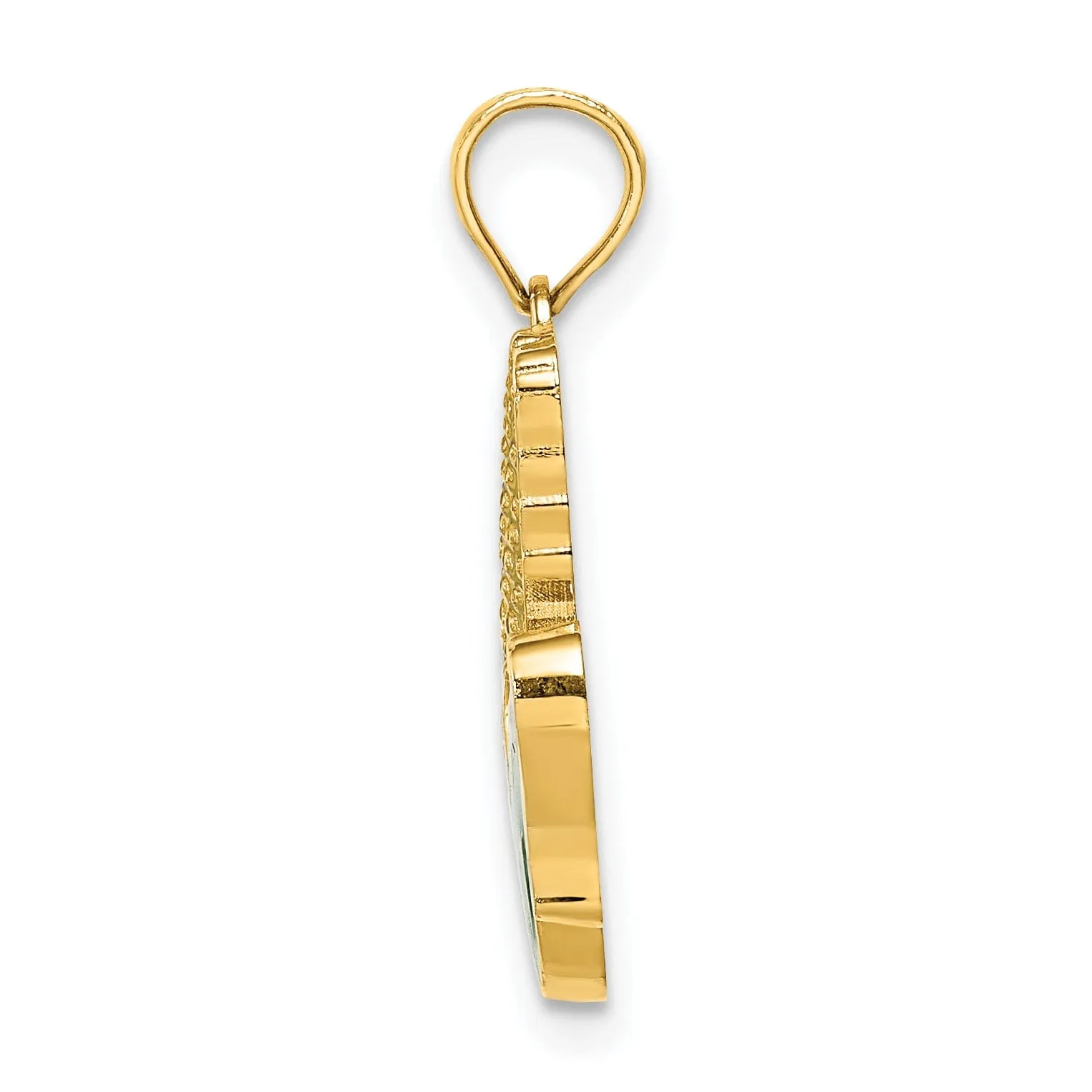 14K Yellow Gold Open Back Polished Yellow, Green Enamel Finish Corn with Peeled Husk Design Charm Pendant