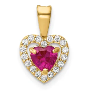 14k Yellow Gold Polished Red and Clear C.Z Heart Pendant