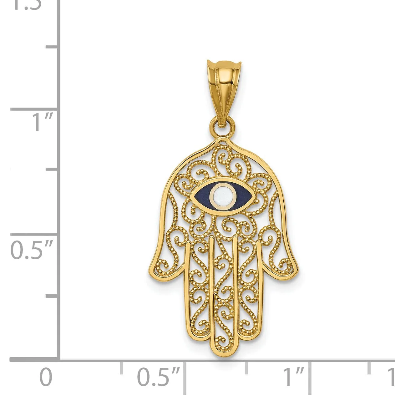 14K Yellow Golid Polished Texture Enameled Finish Hamsa Pendant