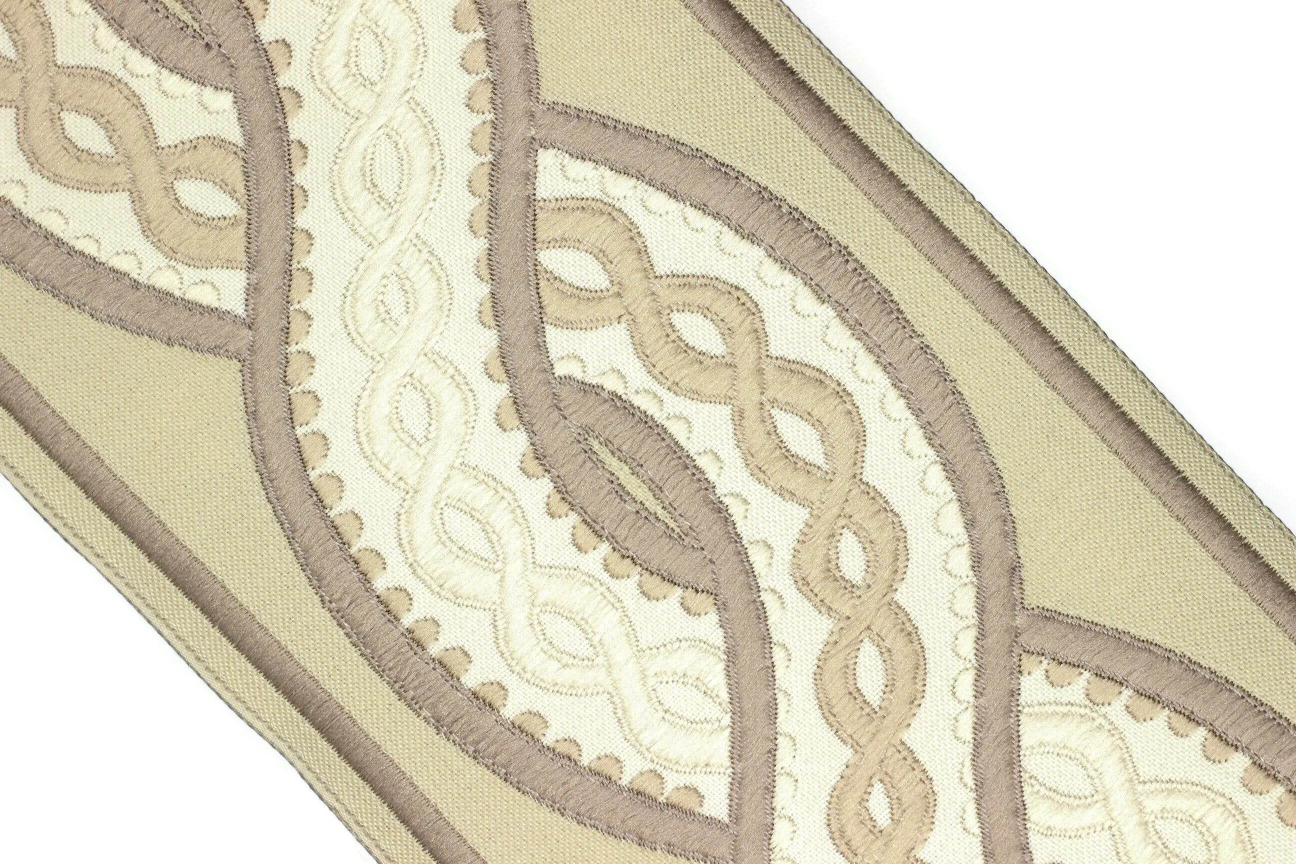 16.4 Yrd 100mm Beige&Brown Ribbons (3.93 inc, Meander Jacquard Trim, Drapery Trim Tape, Curtain Making Upholstery Fabric 138 V2