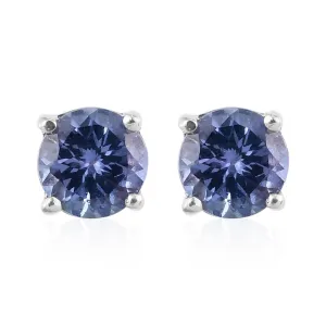 18K White Gold Filled Round Crystal Blue Stud Earrings