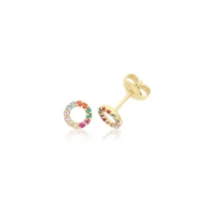 9ct Yellow Gold Multicoloured Zirconia Circle Studs ES733