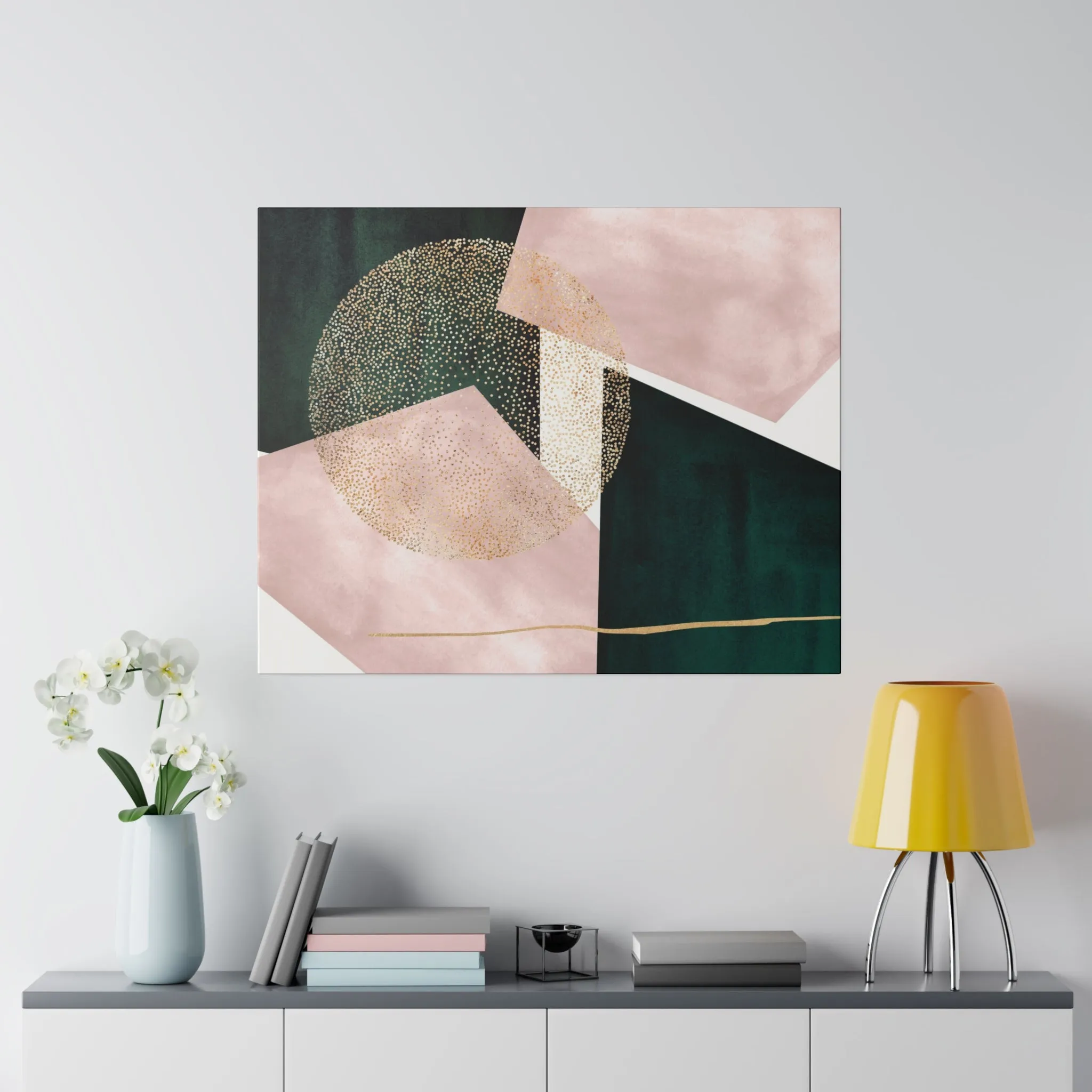 Abstract Canvas Wall Art | Blush Pink, Dark Green Wall Artwork