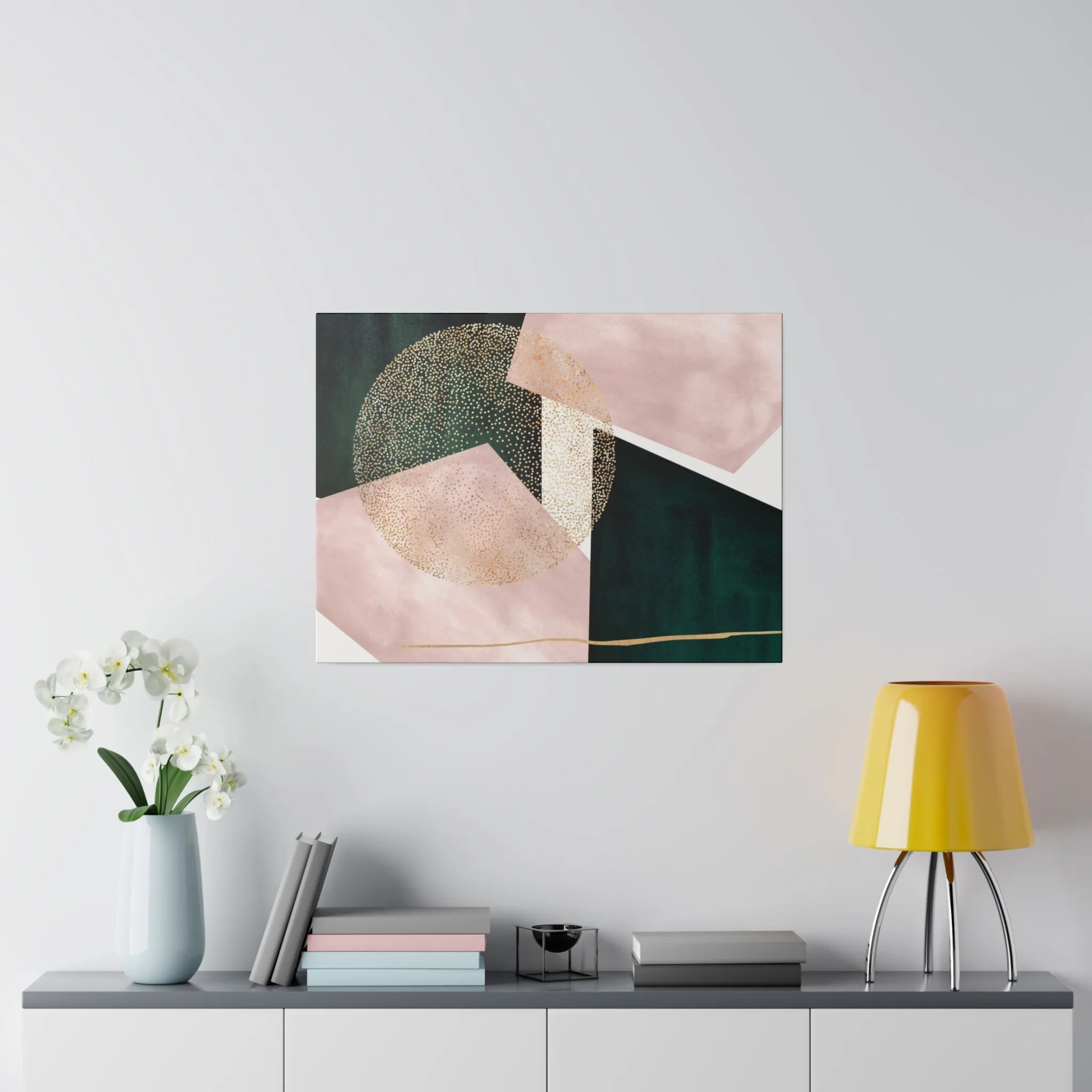 Abstract Canvas Wall Art | Blush Pink, Dark Green Wall Artwork