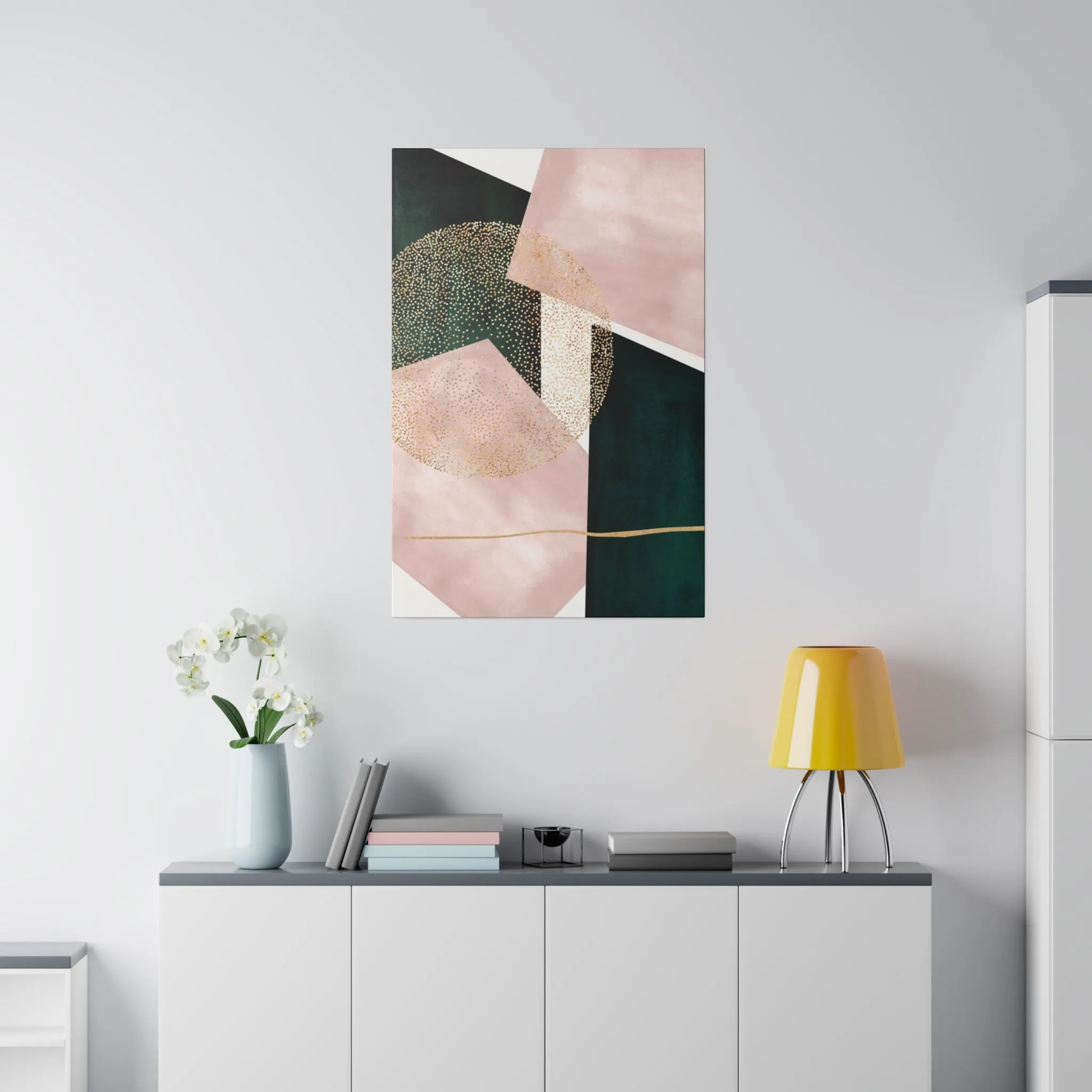 Abstract Canvas Wall Art | Blush Pink, Dark Green Wall Artwork