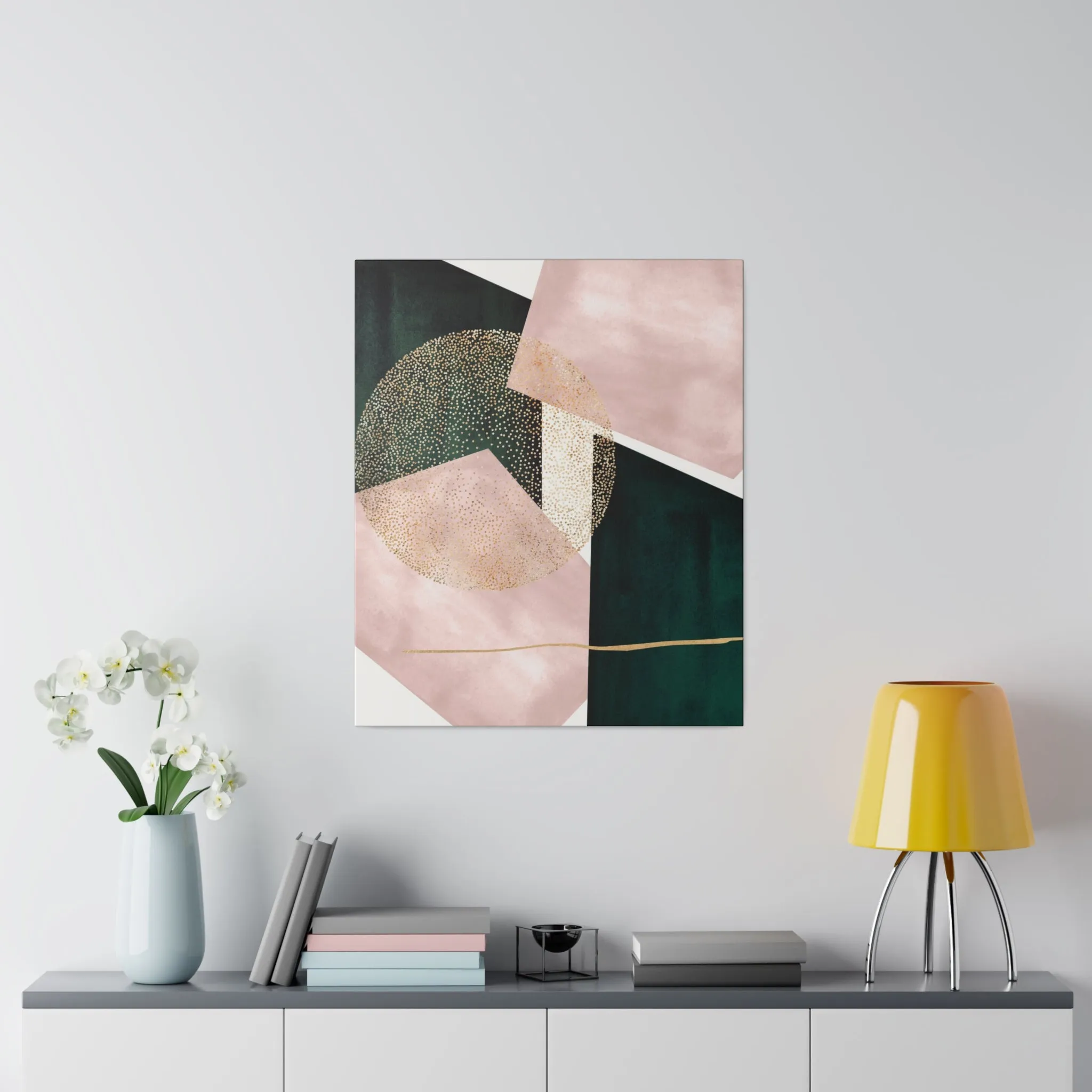 Abstract Canvas Wall Art | Blush Pink, Dark Green Wall Artwork