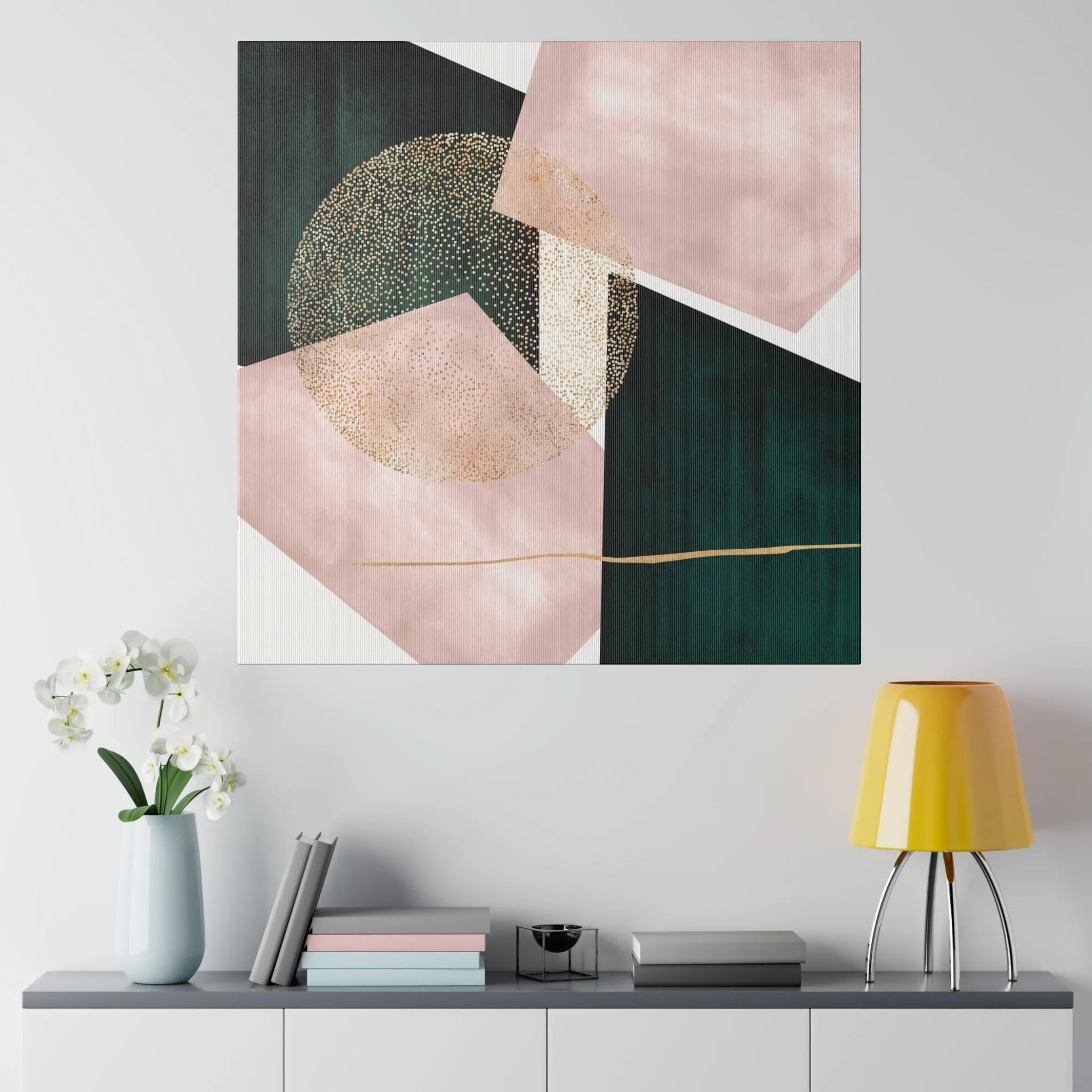 Abstract Canvas Wall Art | Blush Pink, Dark Green Wall Artwork