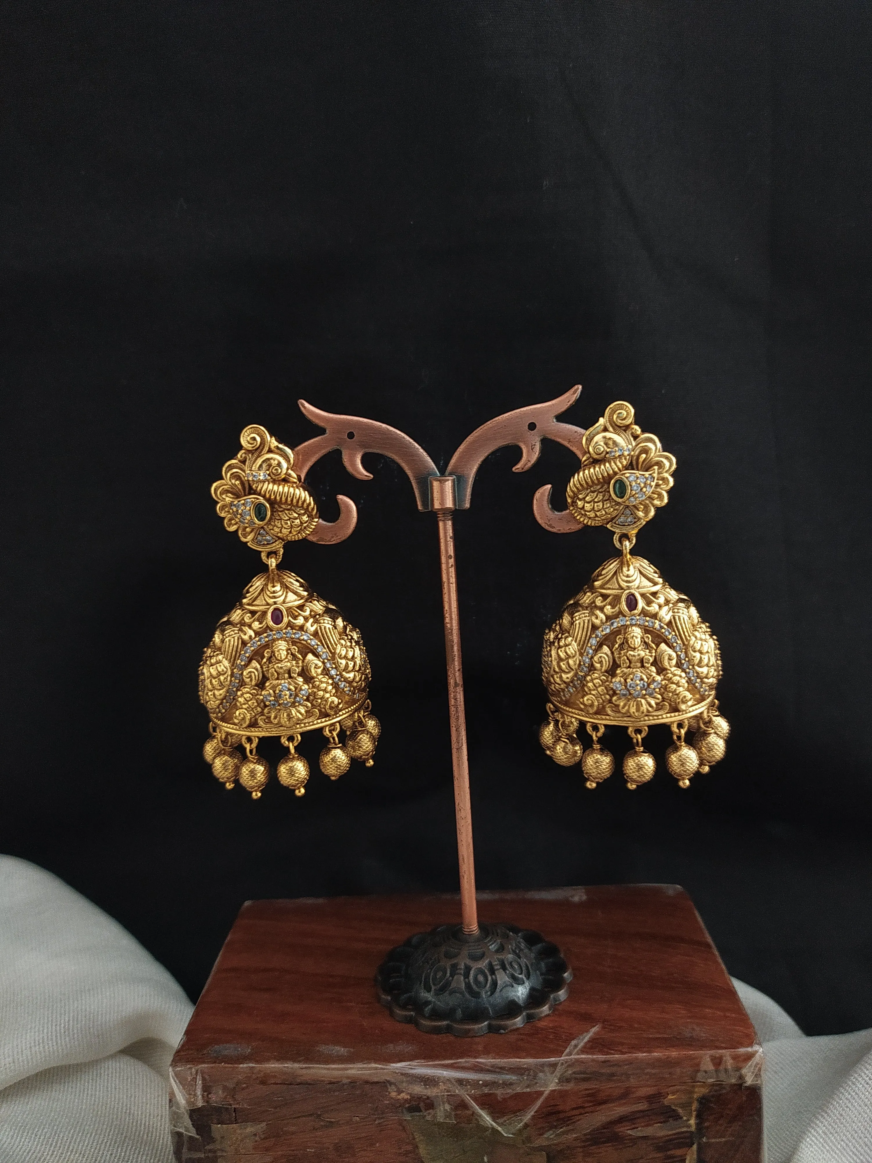 Antique Peacock Studded Lakshmi Jhumki