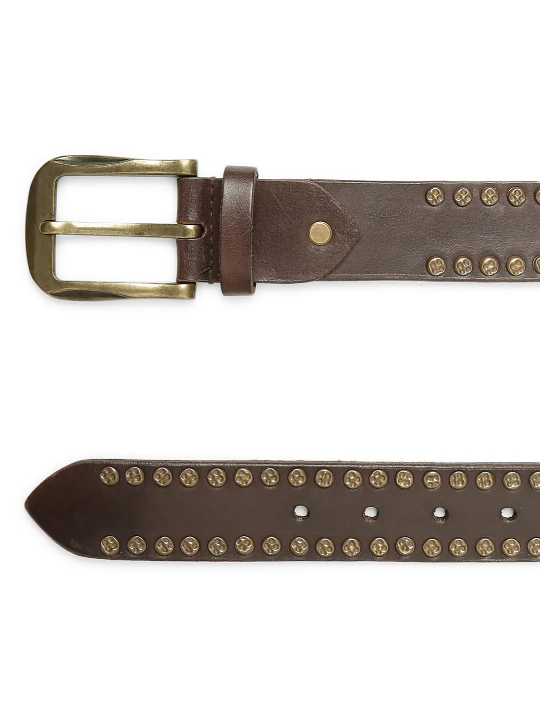 Art N Vintage Premium Brown Genuine Leather Studded Men's Belt - Stylish & Durable