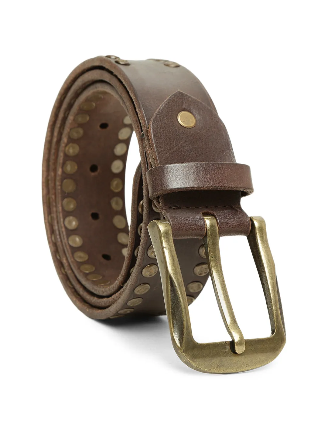 Art N Vintage Premium Brown Genuine Leather Studded Men's Belt - Stylish & Durable