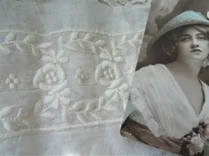 BEAUTIFUL Antique Embroidered Trim, Flounce,Floral Pattern For Bridal Dress,Dolls,Flapper Dress,Heirloom Sewing,Collectible Antique Textiles