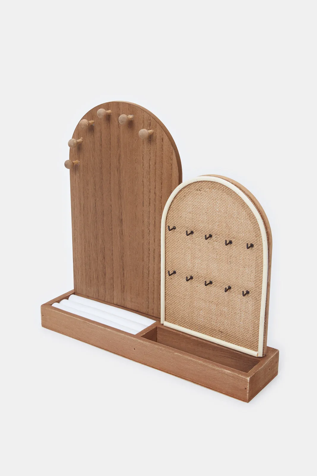 Beige Wooden Jewelery Rack With Storage