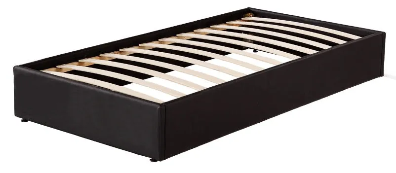 Black PU Leather Single Bed Frame, Stitched Design