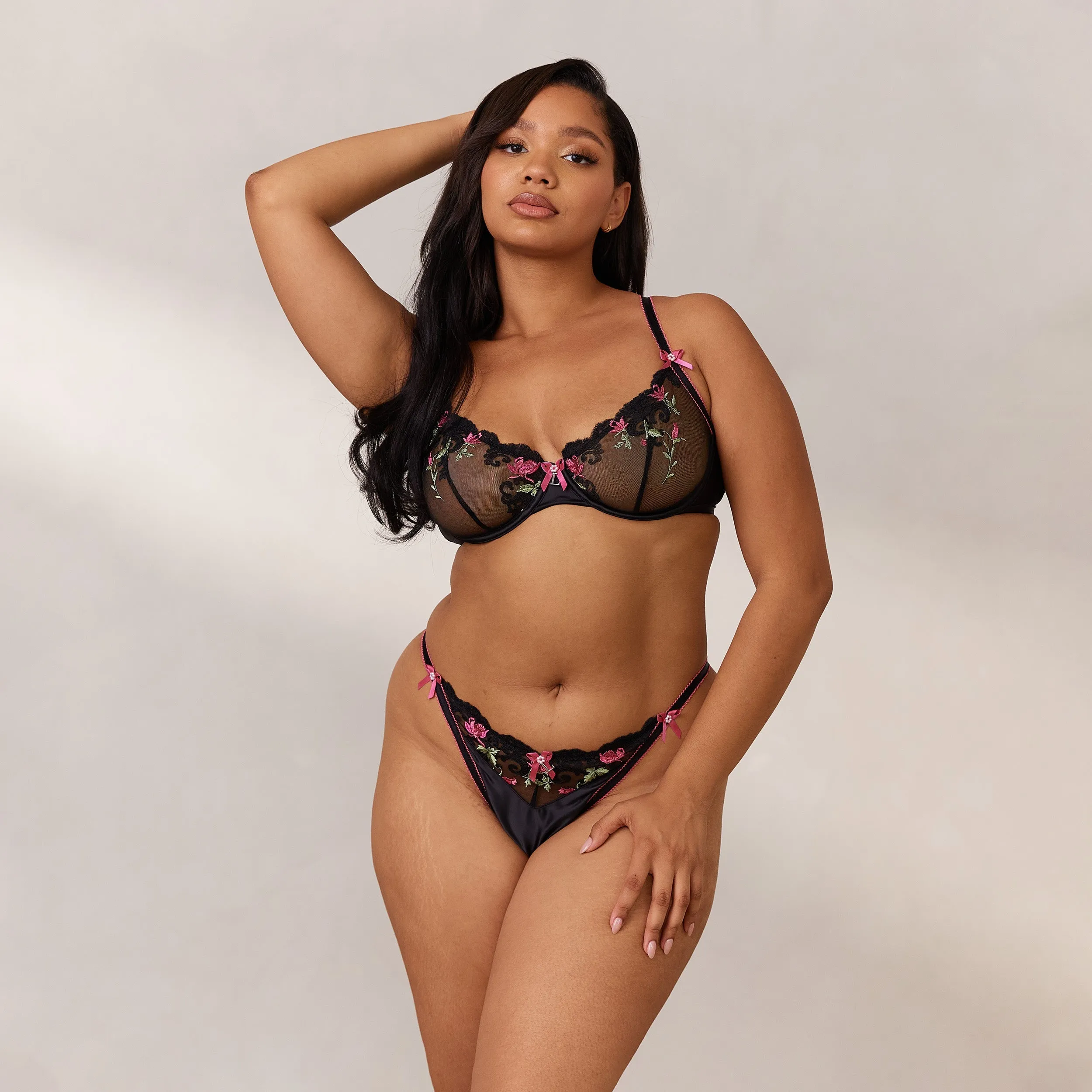 Bloom Embroidered Balcony Bra - Black