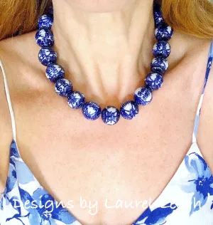 Blue & White Chinoiserie Double Happiness Necklace