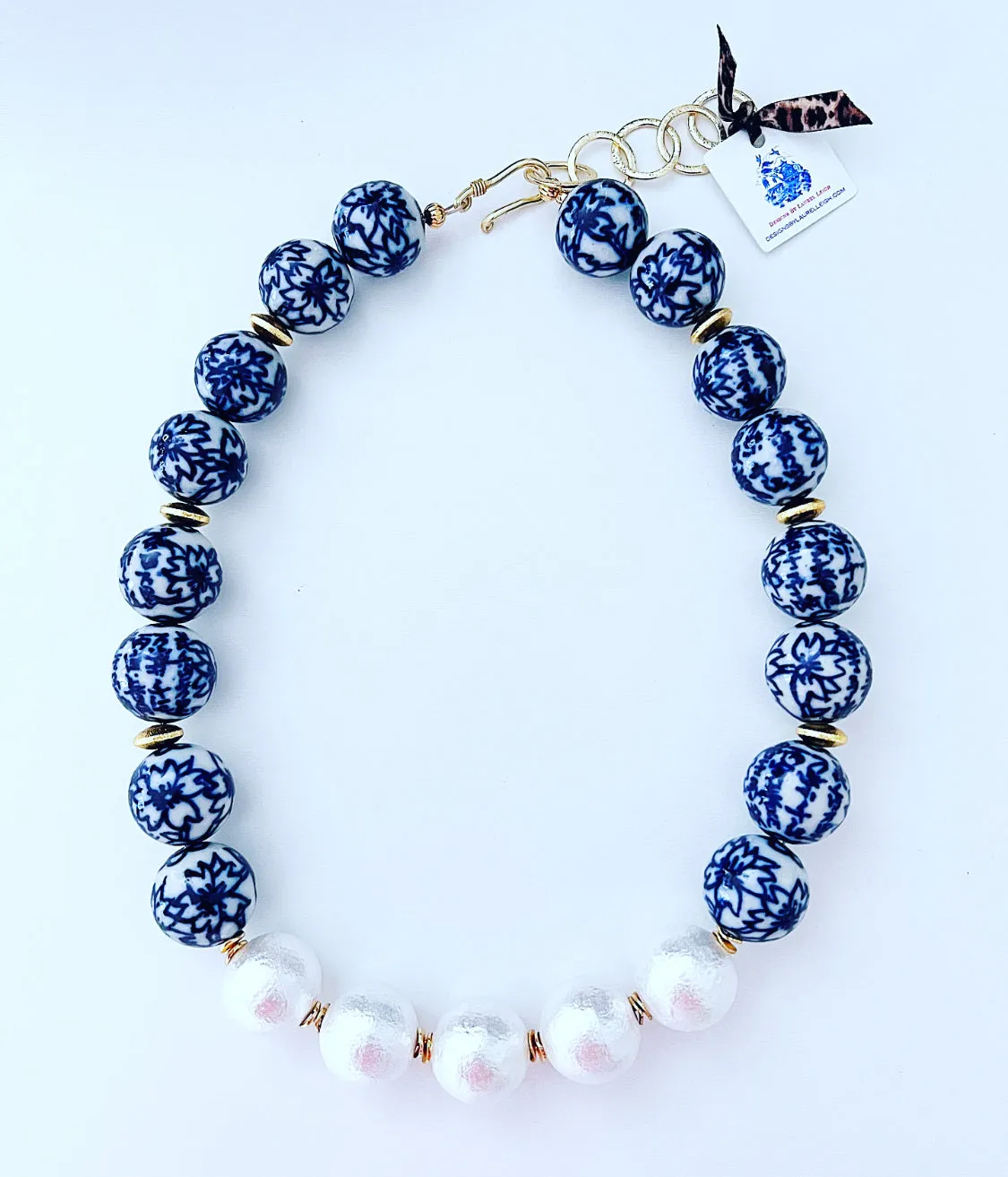 Blue & White Chinoiserie Pearl Necklace