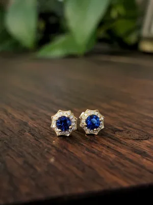 Blue Sapphire and Diamond Web Studs