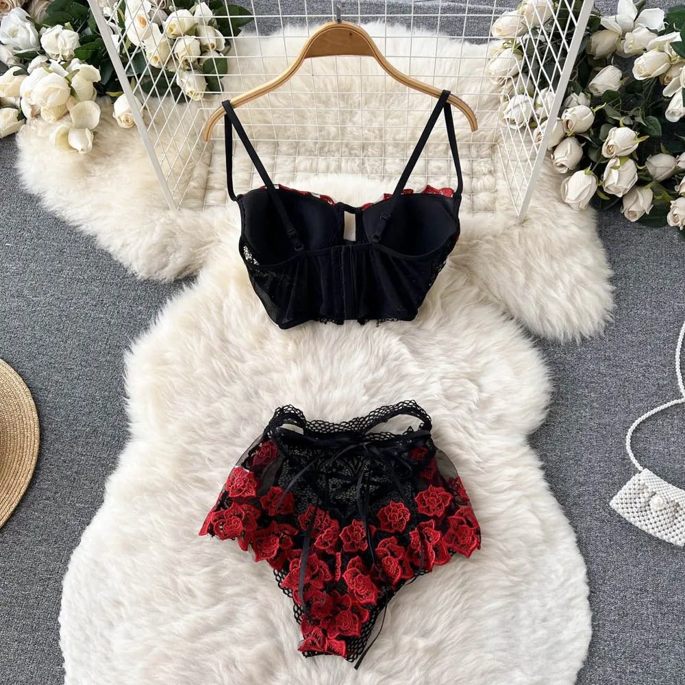 Cabello's Floral Embroidered Lingerie Set By Sinderella