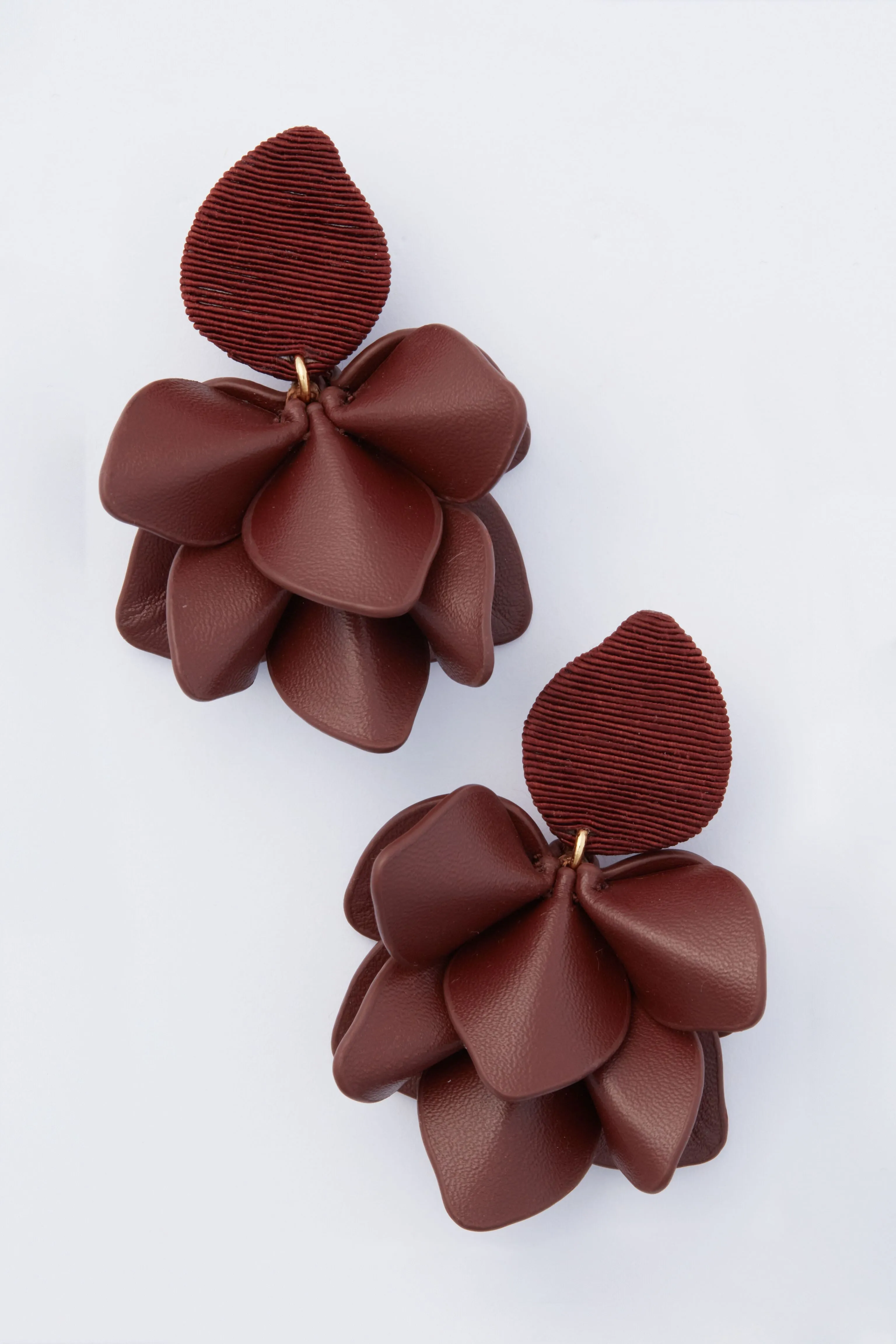 Chocolate Brown Silk and Leather Orchid Earrings