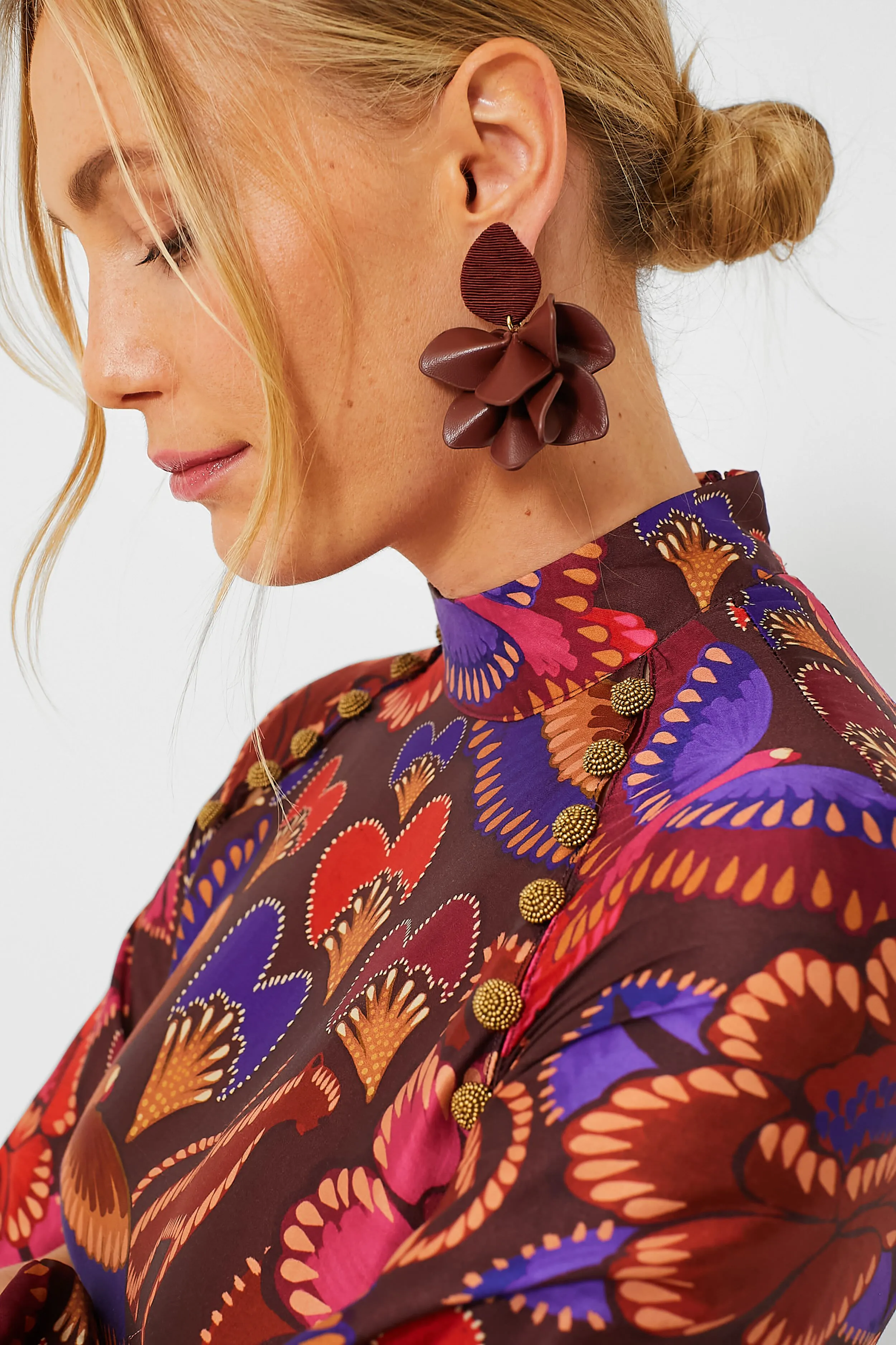 Chocolate Brown Silk and Leather Orchid Earrings