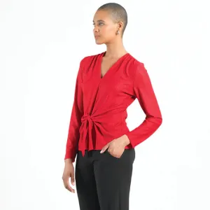 CLARA SUN WOO Glimmer Speck - V-Neck Center Front Tie Top - Red