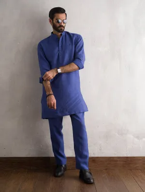 COBALT LINEN KURTA AND PANT PAJAMA