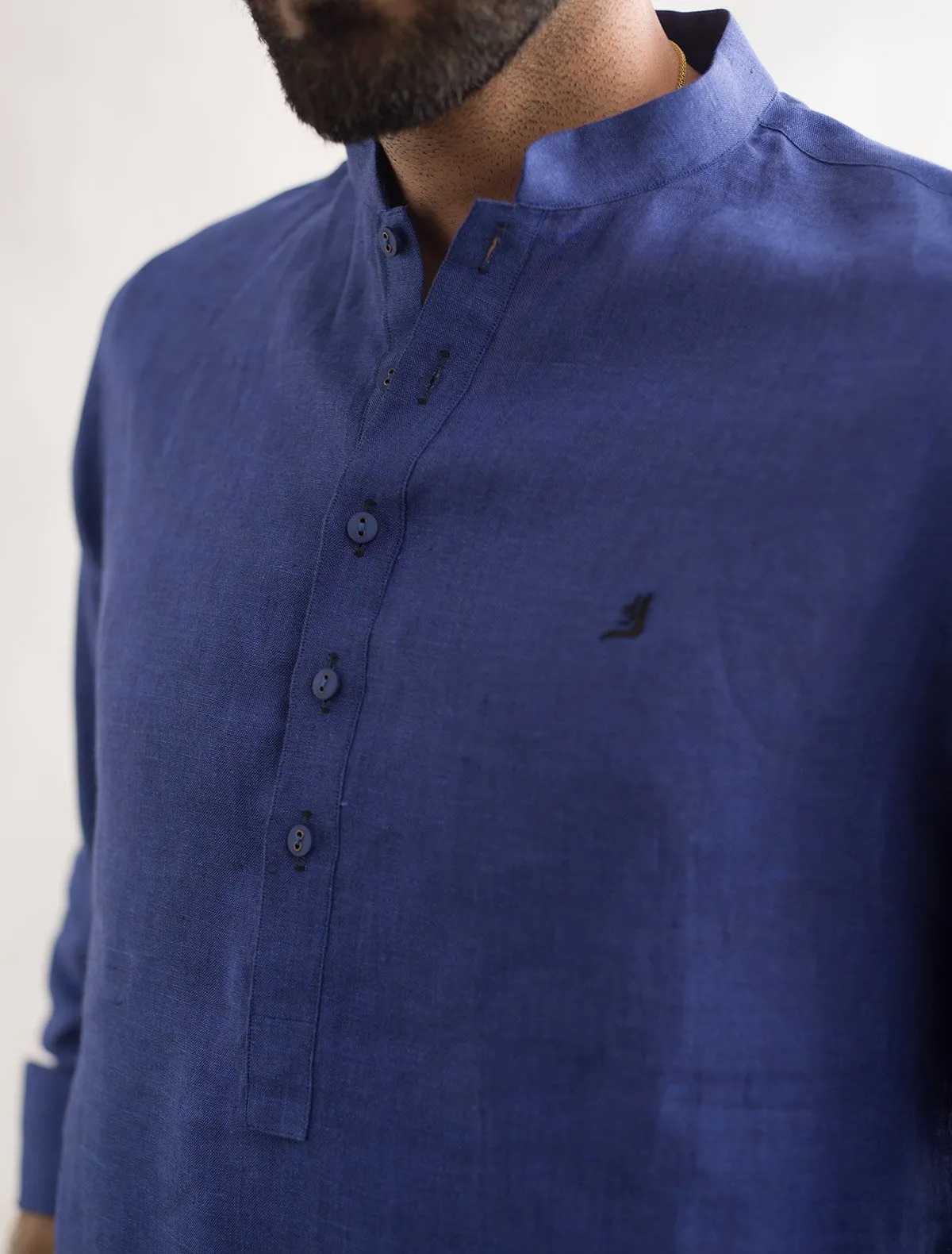 COBALT LINEN KURTA AND PANT PAJAMA