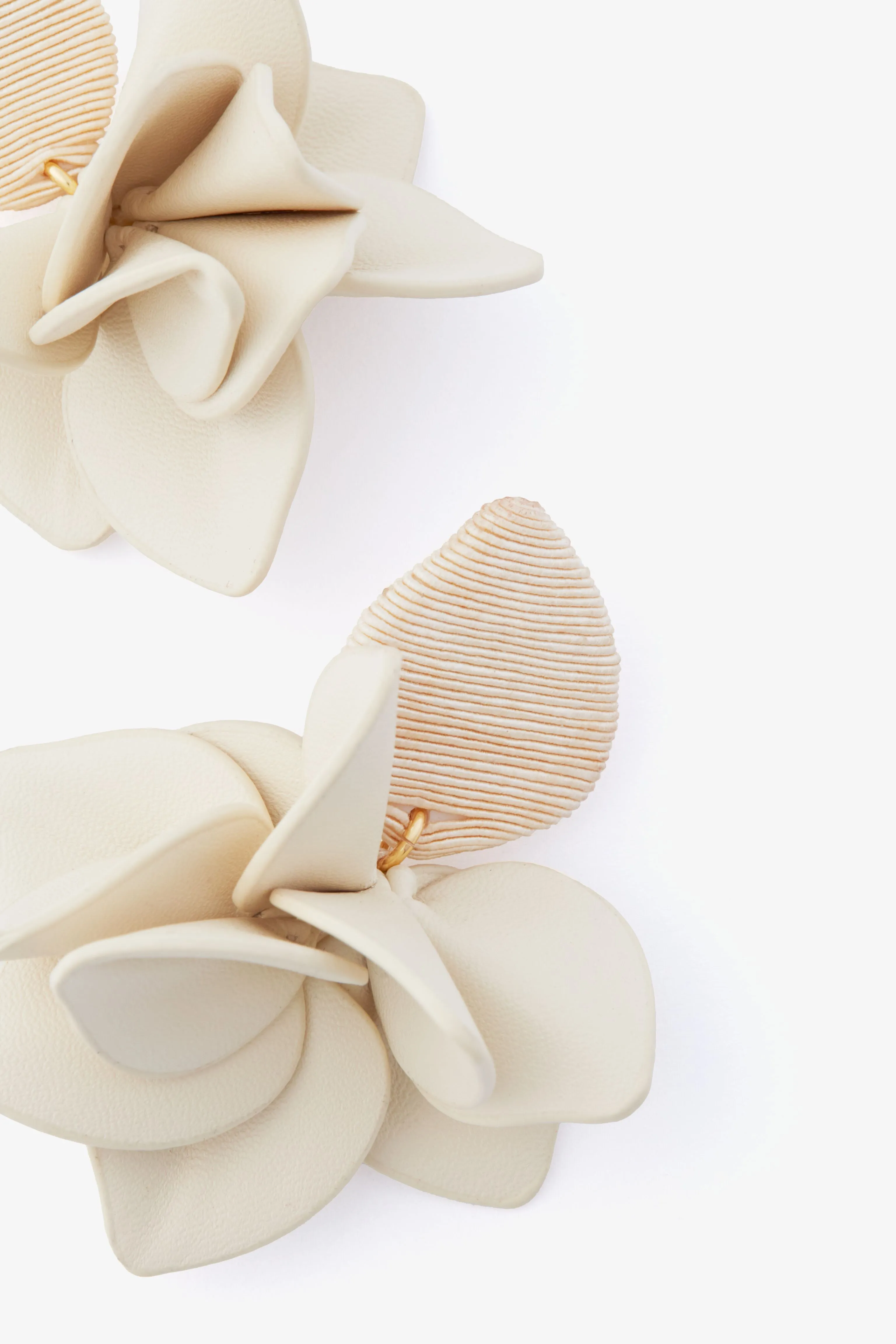 Cream Silk and Leather Orchid Earring