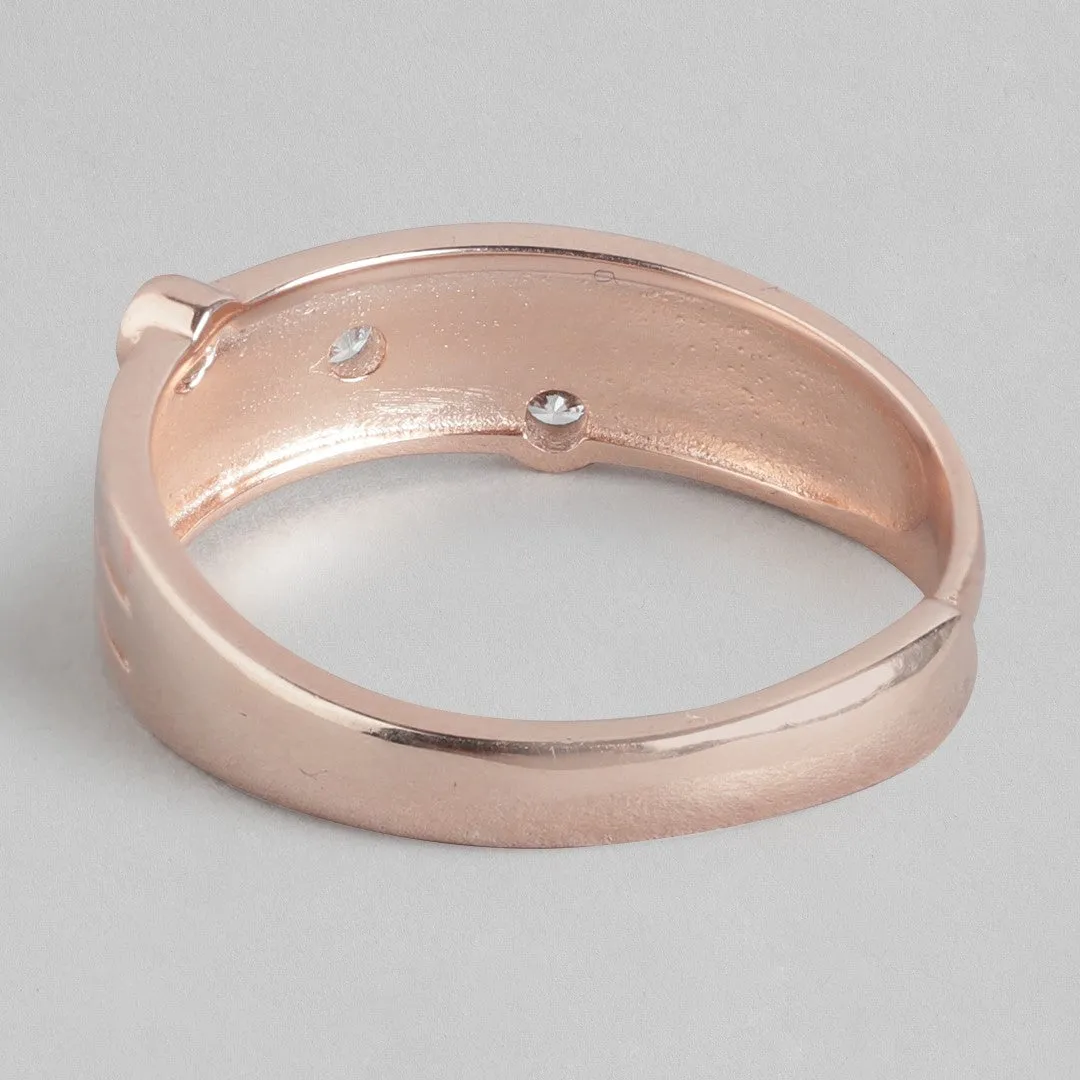 CZ Studded Rose Gold Plated 925 Sterling Silver Ring (Adjustable)