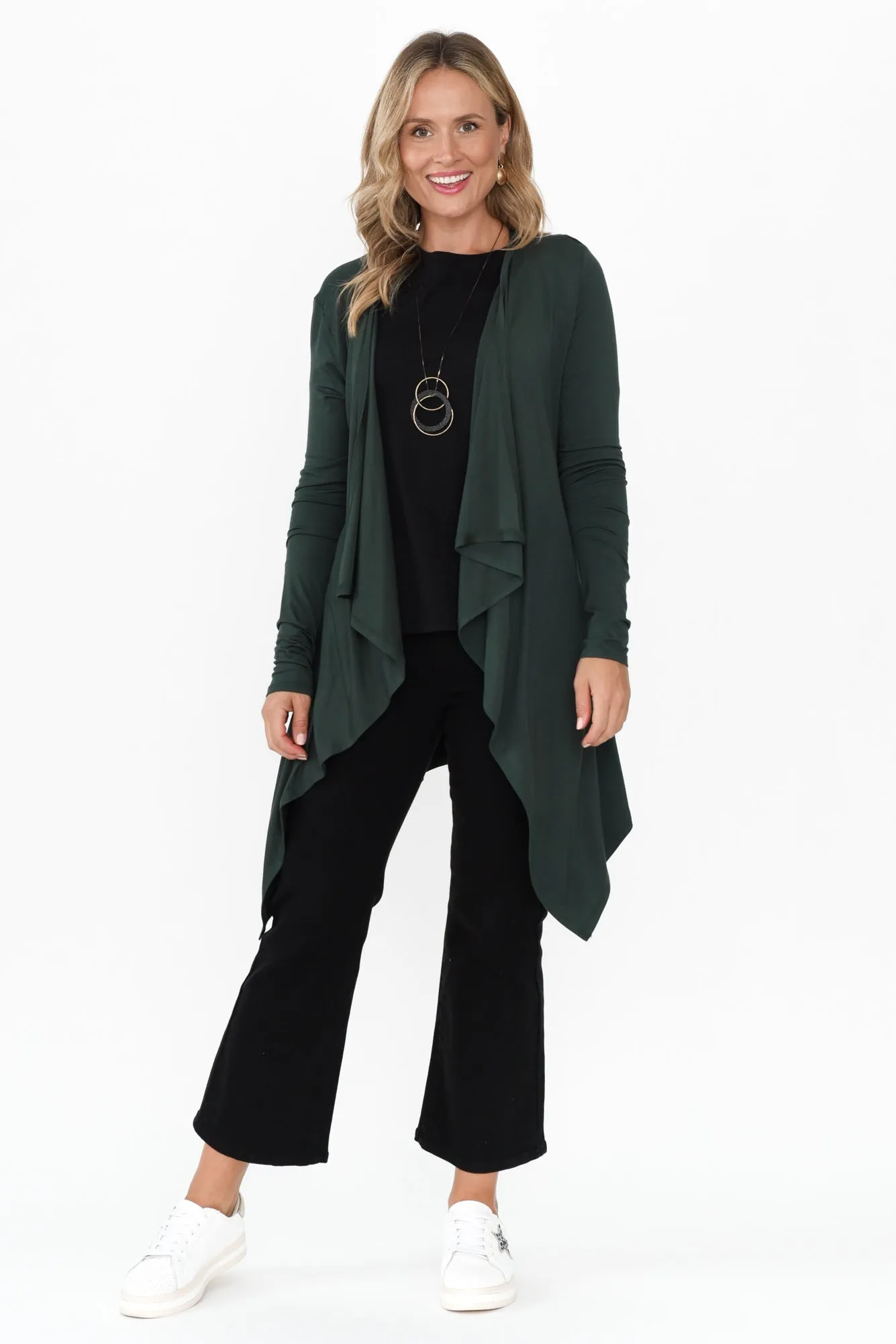 Dark Green Bamboo Waterfall Cardigan