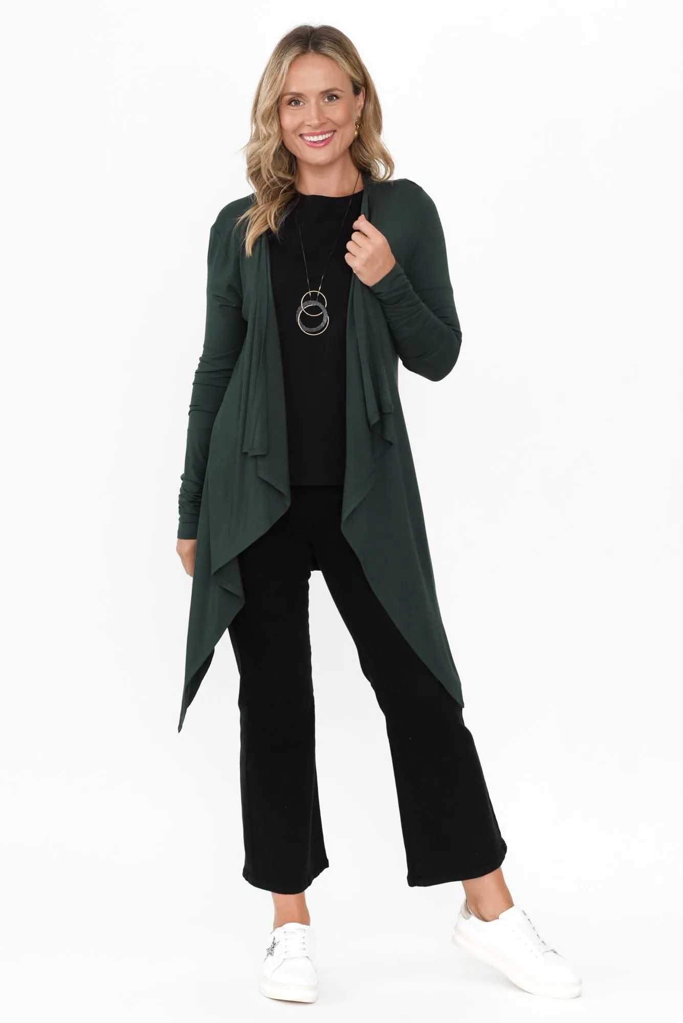 Dark Green Bamboo Waterfall Cardigan