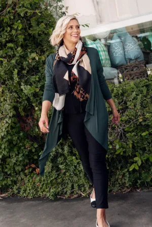 Dark Green Bamboo Waterfall Cardigan