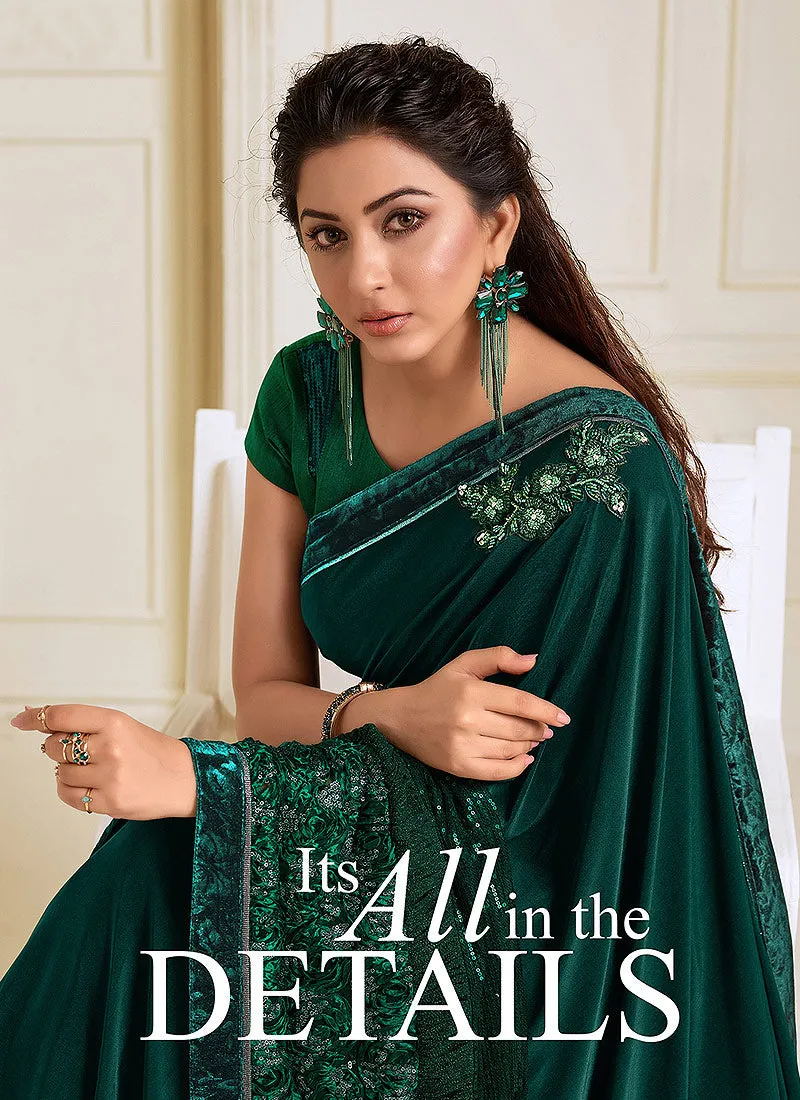 Dark Green Sequence Embroidered Designer Saree