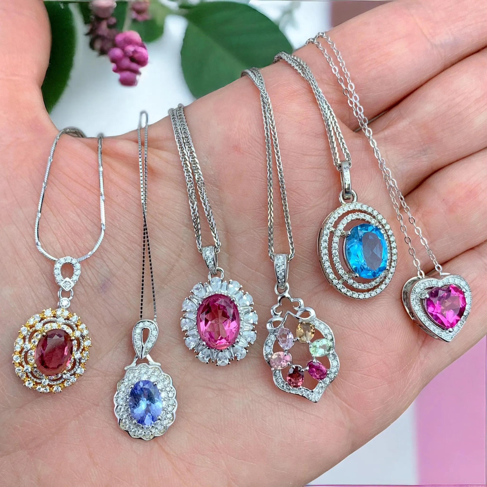 Diamonds & Gems in Silver Pendants