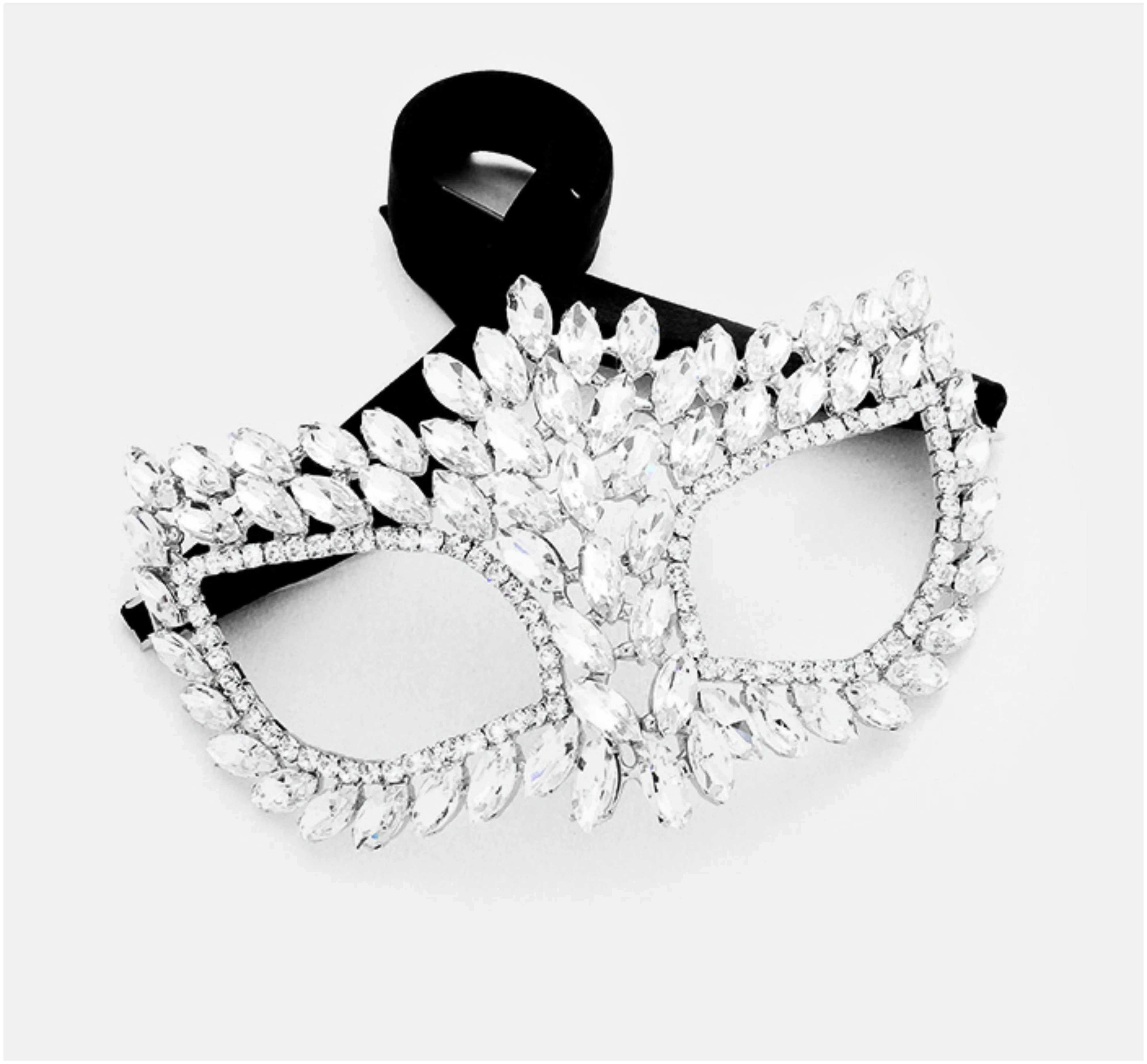 Drina Marquise Cluster Masquerade Mask | Crystal | Silver