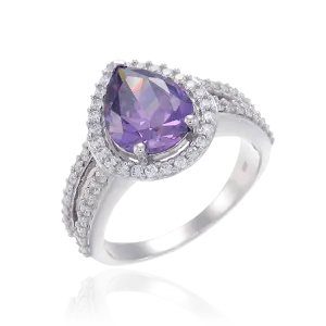 Elegant Delicate Amethyst Ring with Halo