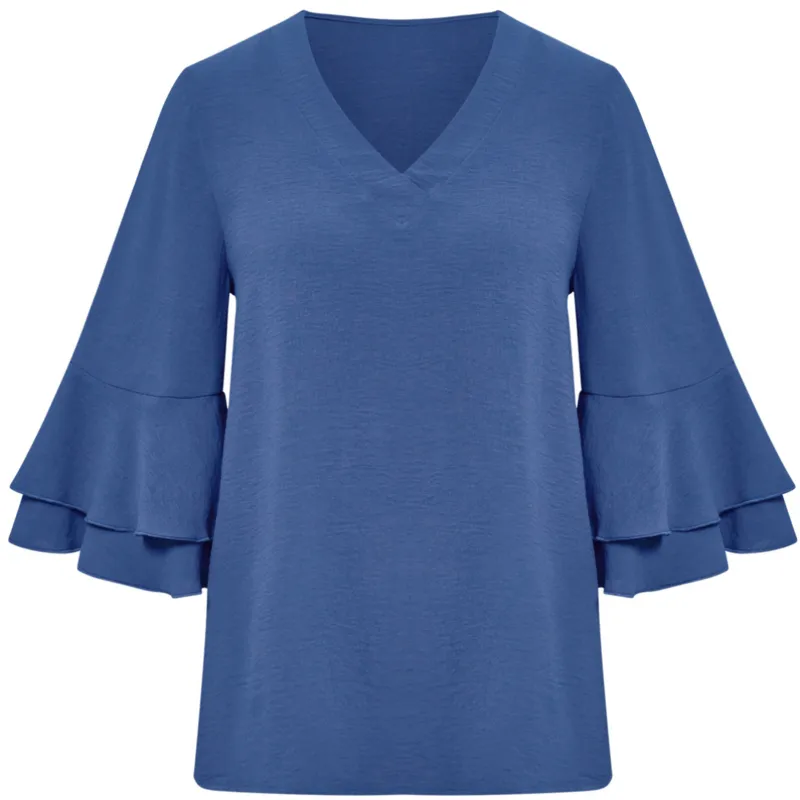 Flutter Sleeve Top Blue Blouse