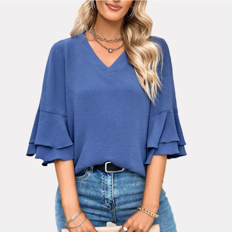 Flutter Sleeve Top Blue Blouse