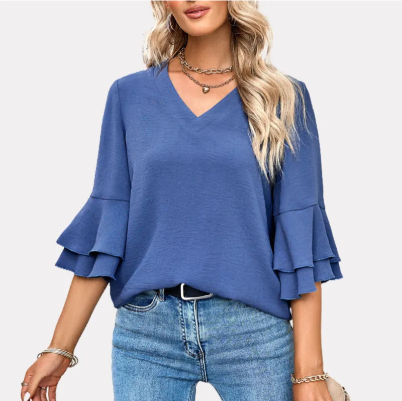 Flutter Sleeve Top Blue Blouse