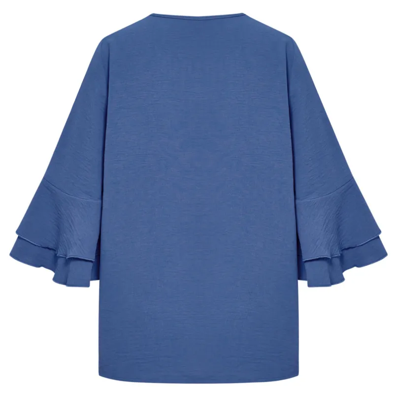 Flutter Sleeve Top Blue Blouse