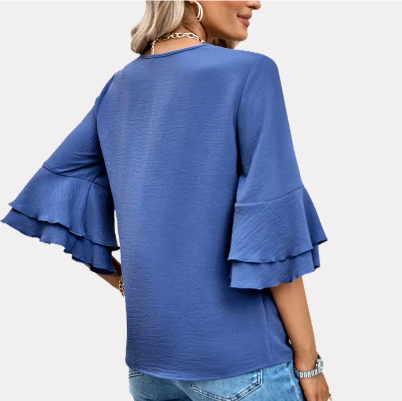 Flutter Sleeve Top Blue Blouse