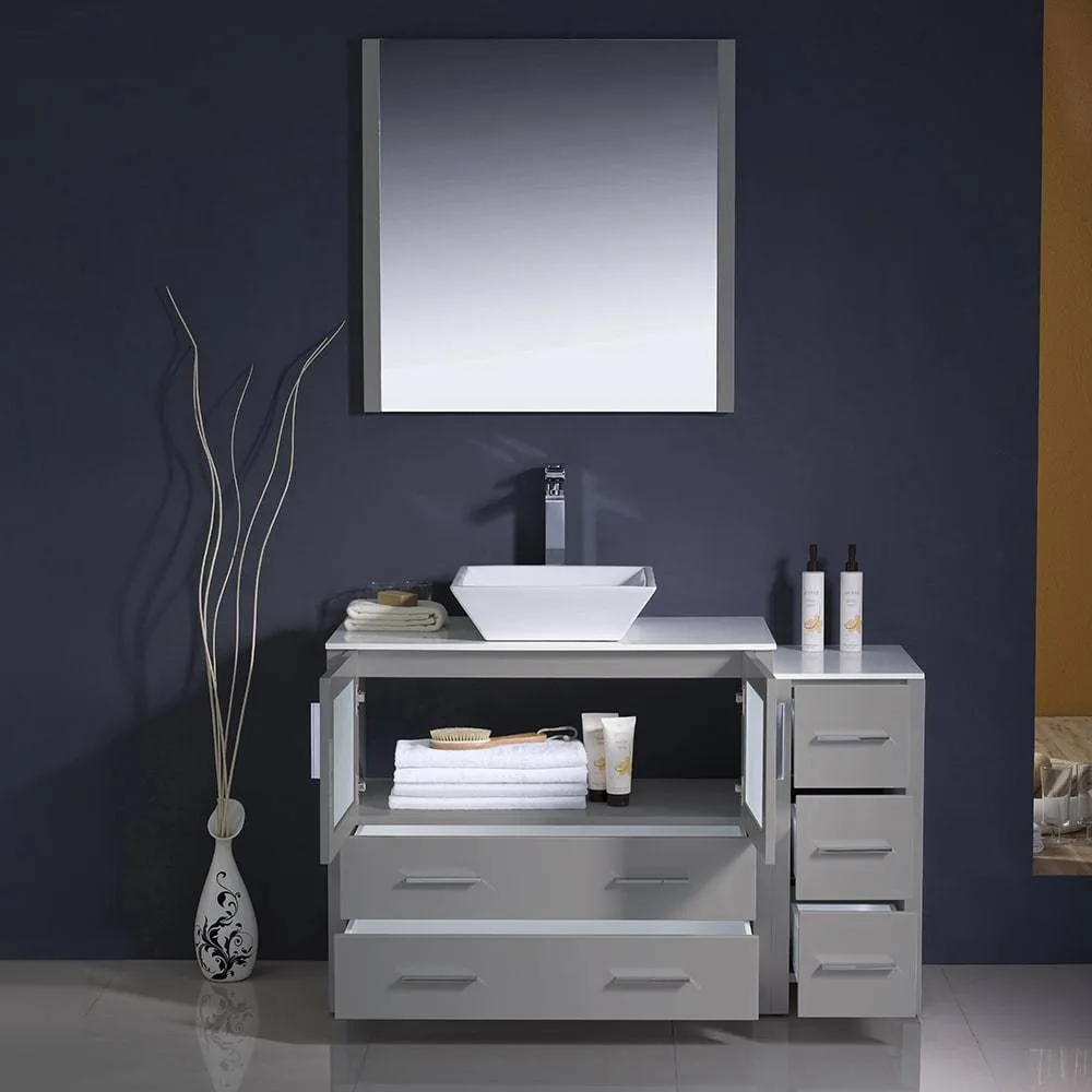 Fresca FVN62-3612GR-VSL Torino 48" Grey Modern Bathroom Vanity with Side Cabinet & Vessel Sink