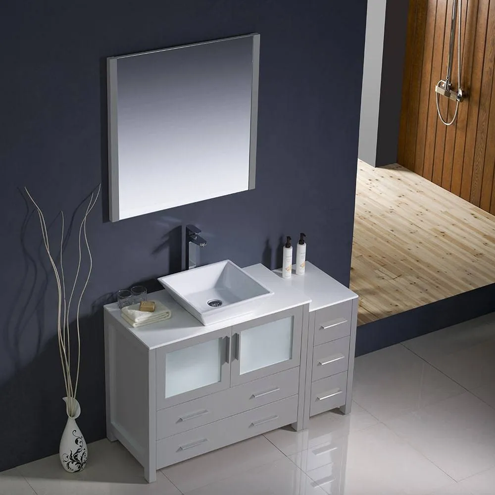 Fresca FVN62-3612GR-VSL Torino 48" Grey Modern Bathroom Vanity with Side Cabinet & Vessel Sink